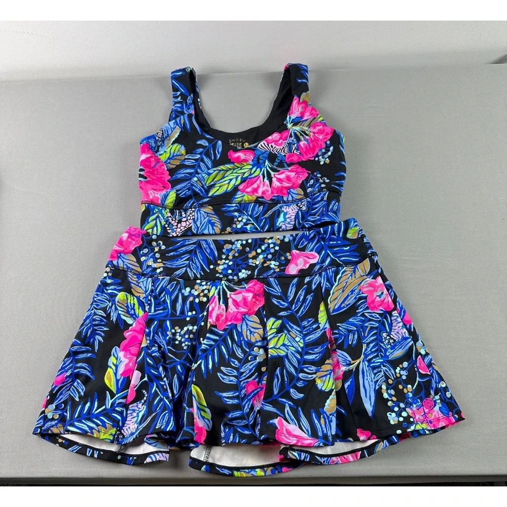 Lilly Pulitzer San Remo Luxletic Floral Skort & Sport Bra Top Set Women's Large